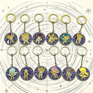 Pendentif personnalisé en émail doux, dessin animé, douze constellations, porte-clés des 12 signes du zodiaque pour les fans d'art et de collection - Product Image 1
