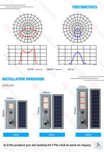 Sensor de panel solar de alta eficiencia 100W 200W 300W Potencia 160lm/W Lámpara de calle solar LED - Product Image 5