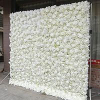 Großhandels preis 8ft White Rose Flower Wall Hintergrund für Hochzeit, Roll Up Flower Wall Künstliche Rose Elfenbein White Flowers Wall