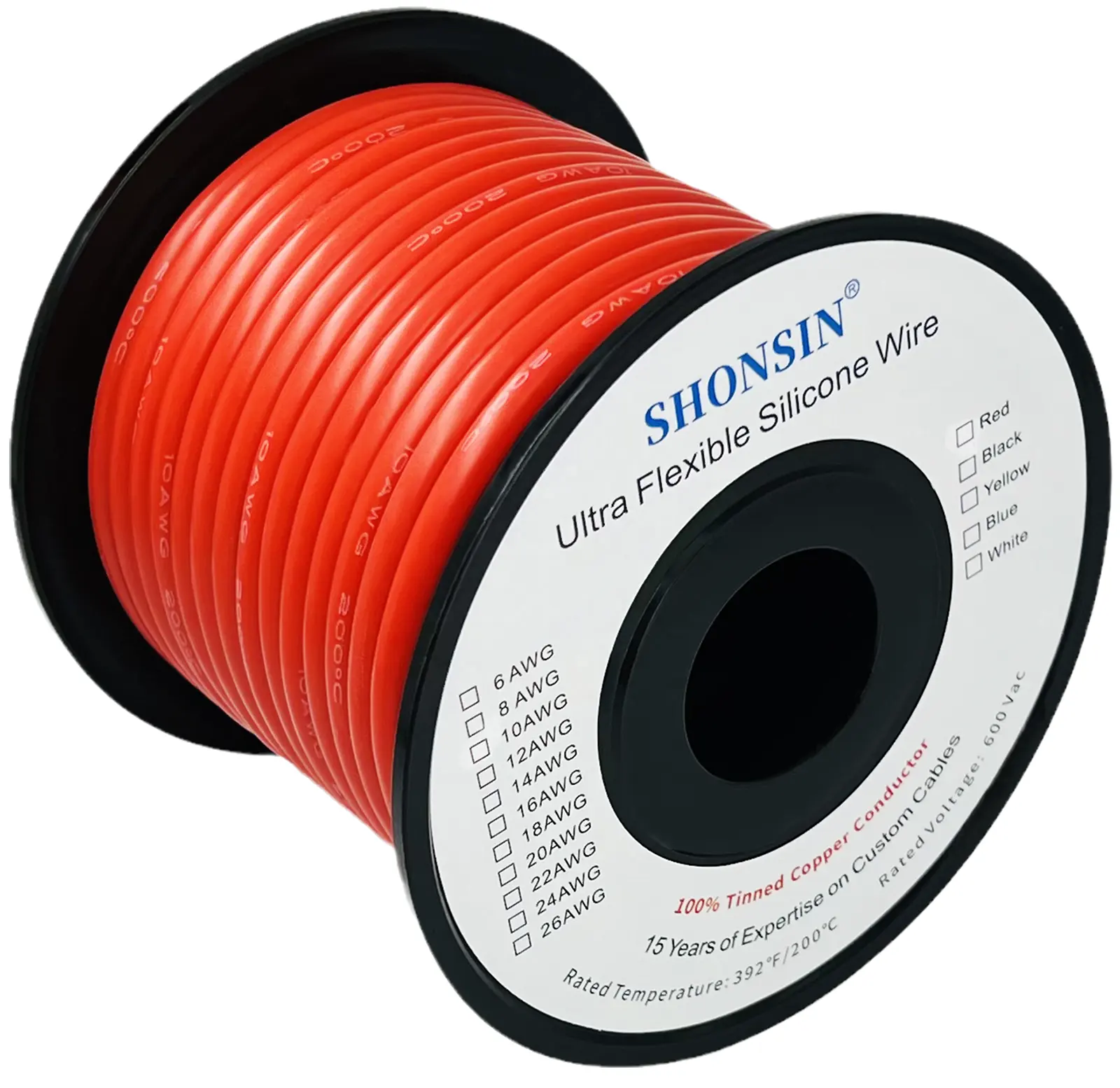 SHONSIN 10 게이지 실리콘 와이어, 10 AWG 실리콘 고무 케이블 1050 가닥 0.08mm 주석 도금 구리 도체-600V 200 도 C