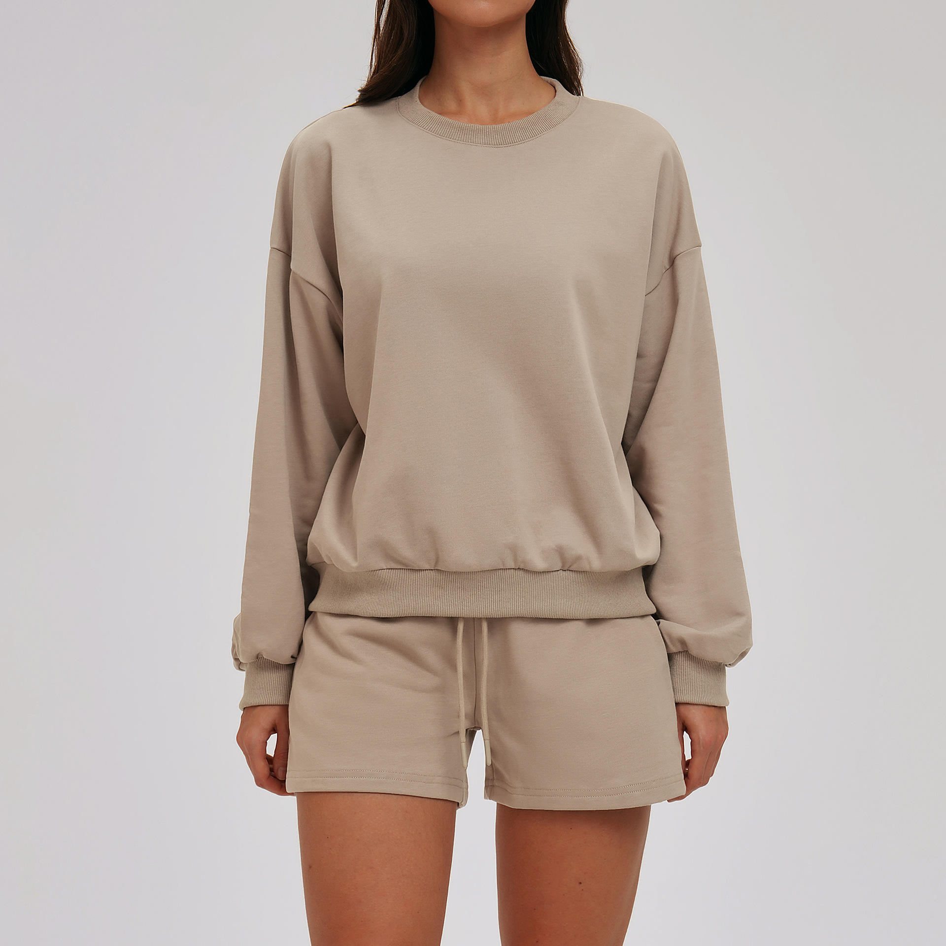 เสื้อฮู้ด 7025 และ กางเกงขาสั้น 7025-2 - สีน้ำตาลคาเมล