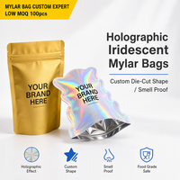 Sachet Mylar Holographique Irisé 3,5g Forme Personnalisée Découpée Sachet Anti-Odeur Ziplock pour Bonbons Gommes Snacks Or Mat