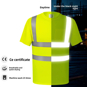 Forte ANSI sınıf 2 yüksek görünürlük yansıtıcı güvenlik T-Shirt nefes inşaat için 100% Polyester örgü kısa kollu cep - Product Image 6