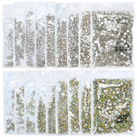 Strass à dos plat ultra-brillants en zircone cubique tchèque couleur AB, tailles assorties, 1440 pièces, emballage de base, pour nail art