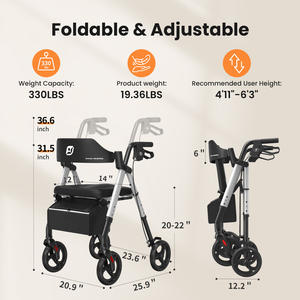 Andador Rollator Médico Portátil de Aluminio con Asiento para Asistencia de Movilidad Andador Plegable - Product Image 2