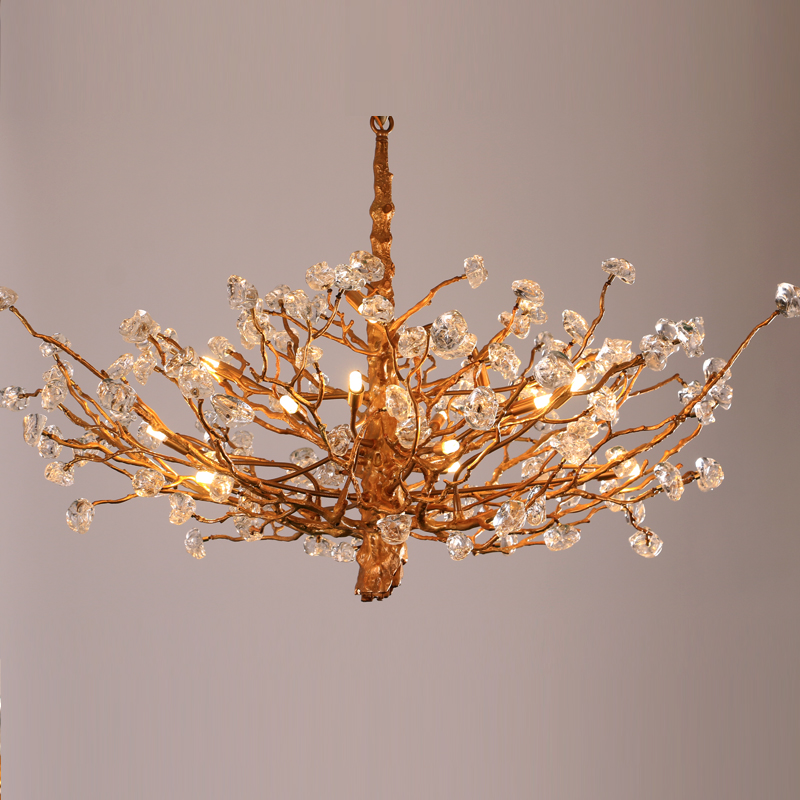 Dedicate Round Flower Brown Body Color Copper Brass K9  Crystal Ceiling Mounted Pendant Lamp Chandelier For Restaurant Bedroom