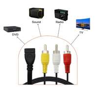 USB a 2.0 betina ke RCA 3 jantan Jack Splitter Audio Video AV kabel adaptor komposit untuk TV/PC untuk Speaker & Monitor