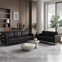 Canapé deux places en tissu et cuir noir, petit canapé double pour appartement, location, boutique, zone de réception