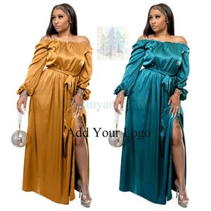 Chic <span class=keywords><strong>Curvy</strong></span> Elegant Outfits Vestidos de fiesta Maxi para mujer Manga con abertura lateral Cintura con cinturón Elegante vestido de fiesta de satén - Product Image 3