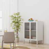 Armoires de rangement en métal autoportantes avec 2 portes en verre transparent peu encombrantes et pliables pour le salon de la cuisine