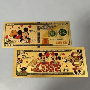 Tarjeta de dibujos animados de <span class=keywords><strong>Mickey</strong></span> Mouse, <span class=keywords><strong>Minnie</strong></span>, Donald Duck, Daisy, Goofy y <span class=keywords><strong>Pluto</strong></span>, billetes de banco de lámina dorada para regalos y souvenirs - Product Image 3