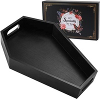 Bandeja de Madera Pintada de Negro en Forma de Ataúd, Caja de Servir con Forma de Ataúd, Ideal para Dulces, Llaves, Velas, Decoración Perfecta para Halloween