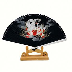 Abanico Plegable de Bambú de Alta Calidad para Halloween, Producto Artesanal de Bambú - Product Image 1