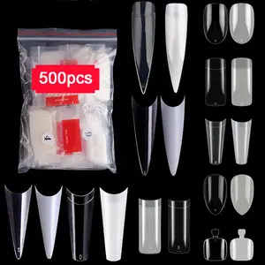 Wholesale 500 Tips Kit Bagged Fake False Nails Full Half French Acrylic Coffin Nails For Manicure Fingers Set C Smile 10 Sizes