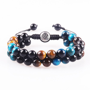 Braccialetto di pietra naturale con perline di malocchio a strati fatto a mano bracciale in pietra naturale di ossidiana nera ematite occhio di tigre Lava magnetica salute uomo donna gioielli - Product Image 2