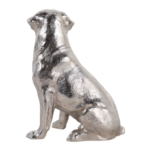 Statua di Cane in Alluminio per Decorazione Casa e Ufficio, Ornamento da Esposizione su Mensola, Finitura Argento - Product Image 4