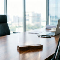 Présentoir en bois d'acrylique et de Sapele, support de signalisation de commande, porte-panneau de table double face, panneau de table sur mesure pour bureau