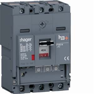 HNS040GC ปรับแต่งได้ด้วยเซอร์กิตเบรกเกอร์แบบหล่อขึ้นรูปของ Hagers รุ่น h3+ P160 LSnI 3P 40kA 40A - Product Image 1