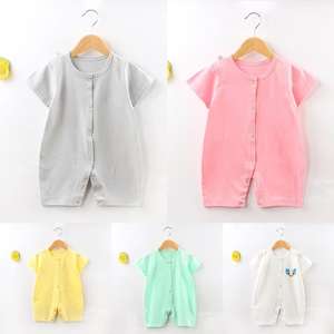 Zomerse stijl katoenen gebreide newborn baby onesie met korte mouwen, knoopsluiting, casual unisex voor jongens en meisjes - Product Image 3
