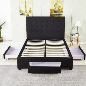 High-quality Contemporary Bedhead Design with <strong>Under</strong> <strong>Bed</strong> Four Storage <strong>Drawers</strong> with Wheels Upholstered Tufed Fabric <strong>Bed</strong> Frame - Product Image 4