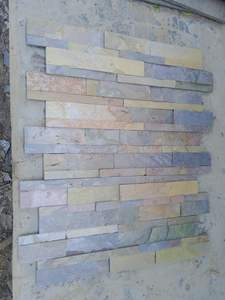 Revêtement mural en pierre naturelle en forme de Z, pierre de parement en ardoise fendue, panneau de pierre extérieur, carrelage vert Deoli, fait main - Product Image 2