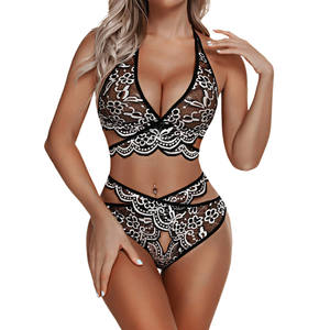 Женский сексуальный прозрачный кружевной бюстгальтер и трусики с глубоким V-образным вырезом - Product Image 6