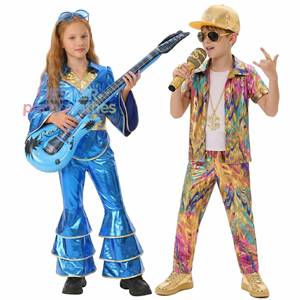 Disfraz de Discoteca de los 70 para Niños HP, Traje Retro Brillante para Niños, Traje de Pantalones Acampanados para Niñas, para Fiesta de Halloween - Product Image 1