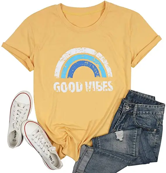 Good Vibes Graphic Tee Shirt for Women Teen Girls Long Sleeve Casual Funny Cute T Shirt