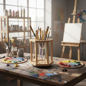 Expositor Giratorio de Bambú Redondo Premium con 25 Orificios, Ecológico, Servicio OEM Personalizado para Artistas - Product Image 1