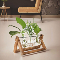 Support de terrarium en bois moderne et écologique pour la décoration de jardin, avec vase en verre pour plantes aériennes et support métallique pivotant à 3 ampoules