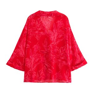 PB&ZA Femme 2024 Nouvelle Collection Été Chemisiers Transparents Imprimé Fleuri Chic Vintage Manches Longues Blusas Blouses Chic - Product Image 2