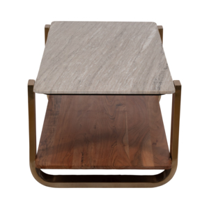 Tavolino da Caffè Rettangolare con Piano in Marmo e Ripiano in Legno per Soggiorno e Camera da Letto, Tavolo d'Appoggio Decorativo - Product Image 3