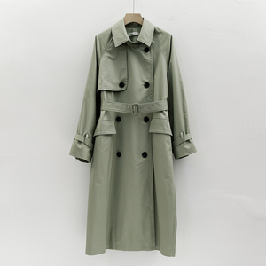 2021 automne automne décontracté Double boutonnage manteau <span class=keywords><strong>Trench</strong></span> femmes classique Long <span class=keywords><strong>kaki</strong></span> vert <span class=keywords><strong>Trench</strong></span> manteau avec ceinture - Product Image 2