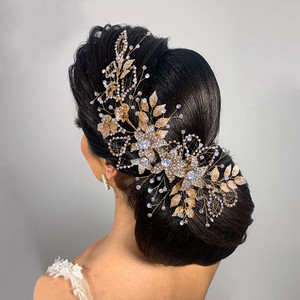 Bandeau de <span class=keywords><strong>mariage</strong></span> en alliage fleur feuille cheveux diadème strass couvre-chef de mariée couvre-chef cheveux accessoires bijoux de tête - Product Image 6