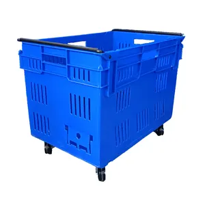 Nestable and Stackable Industrial basket fruit plastic pallet boxes custom made Turnover Folding pastel crates with wheels
