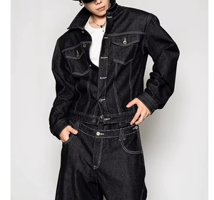 Custom Men's Breathable Blue Denim <b>Jacket</b> Pants Casual Style Autumn Woven Weave Plus Size Embroidered - Product Image 4