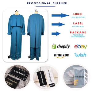 ชุดเสื้อผ้าแฟชั่นฤดูร้อนสำหรับ<span class=keywords><strong>ผู้หญิง</strong></span> HK72258 <span class=keywords><strong>เสื้อ</strong></span>คอโอแขนทรงโคมแบบไม่สมมาตร + กางเกงขายาวประดับลูกปัด ชุดสองชิ้น - Product Image 3