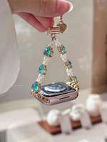 Bracelet de luxe en cristal pour femme, pour Apple Watch 42/44/45/46/49MM, bijoux œil de chat tendance, bracelet à perles pour montre 10/9/8