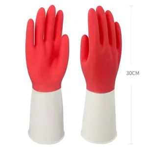 Vente en gros Gants en caoutchouc imperméables durables pour le nettoyage de la cuisine Gants de sécurité pour la maison Gants longs en latex pour la vaisselle