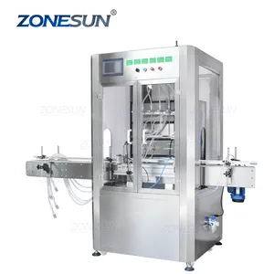 ZONESUN 6 सिर स्वचालित रैखिक कार्यक्षेत्र चुंबकीय पम्प वायवीय बोतल धूल कवर के साथ खाद्य तेल भरने मशीनरी