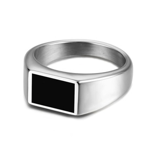 Anillos de Joyería de Acero Inoxidable Plateados para Hombre, Anillo de Dedo con Esmalte Negro, Gran Venta - Product Image 5
