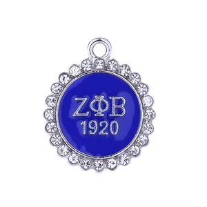 Mais populares Grego Zeta Phi Beta Sorority 1920 Azul Esmalte Strass Circulado Girassol Forma Redonda Pingente Encantos