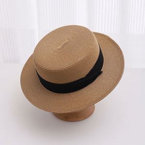 French Flat Top Sunshade Straw <b>Hat</b> 2025 New Straw Boater <b>Hat</b> Summer Beach Holiday Sun <b>Hat</b> - Product Image 6