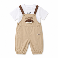 Ensemble de 2 salopettes en coton et élasthanne pour enfants, t-shirt à manches courtes pour garçons, combinaison avec applique de chien 3D mignonne, décontractée pour l'été