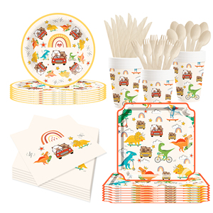 DAMAI - Platos, Vasos y Servilletas Desechables de Papel con Dibujos Animados de Capibara y Dinosaurio, Redondos, para Fiestas - Product Image 2