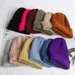 廉价女士热粉色针织帽多色针织豆豆帽厚冬季保暖针织帽