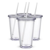 24oz Dubbelwandige Transparante Herbruikbare Bekers BPA-Vrij Glazen Tumblers met Deksel en Rietje Drinkglas