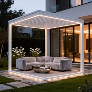 Pérgola Coberta Montada em Alumínio, Gazebo Externo com Teto Elétrico, Perfil de Pérgola com Persiana, Pavilhão de Alumínio para Jardim - Product Image 1
