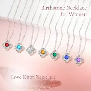 2023 New twelve color rhinestone heart birthstone necklace love knot necklace for your birth month gift