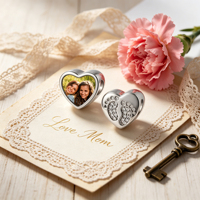 Perle en cuivre personnalisée avec photo en forme de cœur et motif d'empreinte de cristal, cadeau souvenir personnalisé pour femme, bracelet d'anniversaire